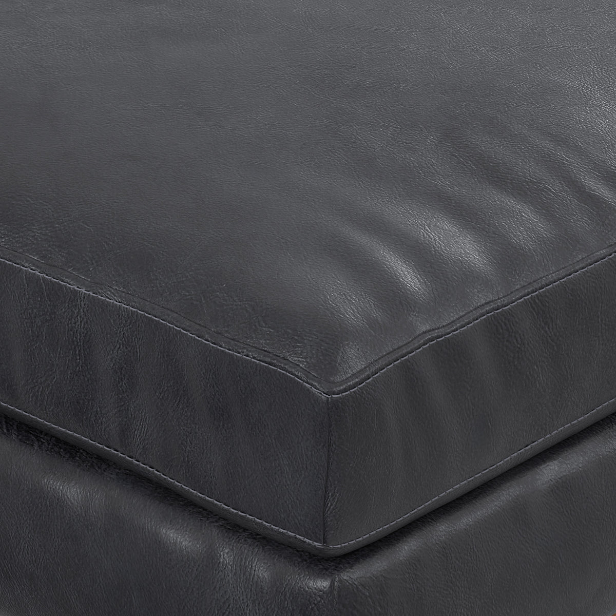 Lead Black Genuine Top Grain Leather | Morrison Large Rectangular Ottoman in Genuine Leather