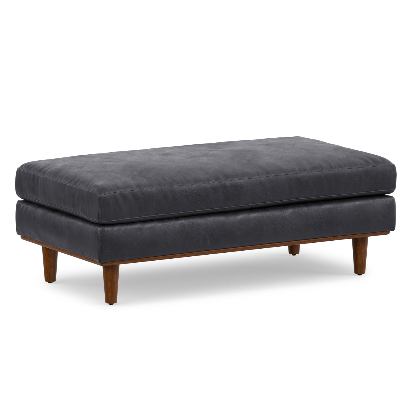 Lead Black Genuine Top Grain Leather | Morrison Large Rectangular Ottoman in Genuine Leather