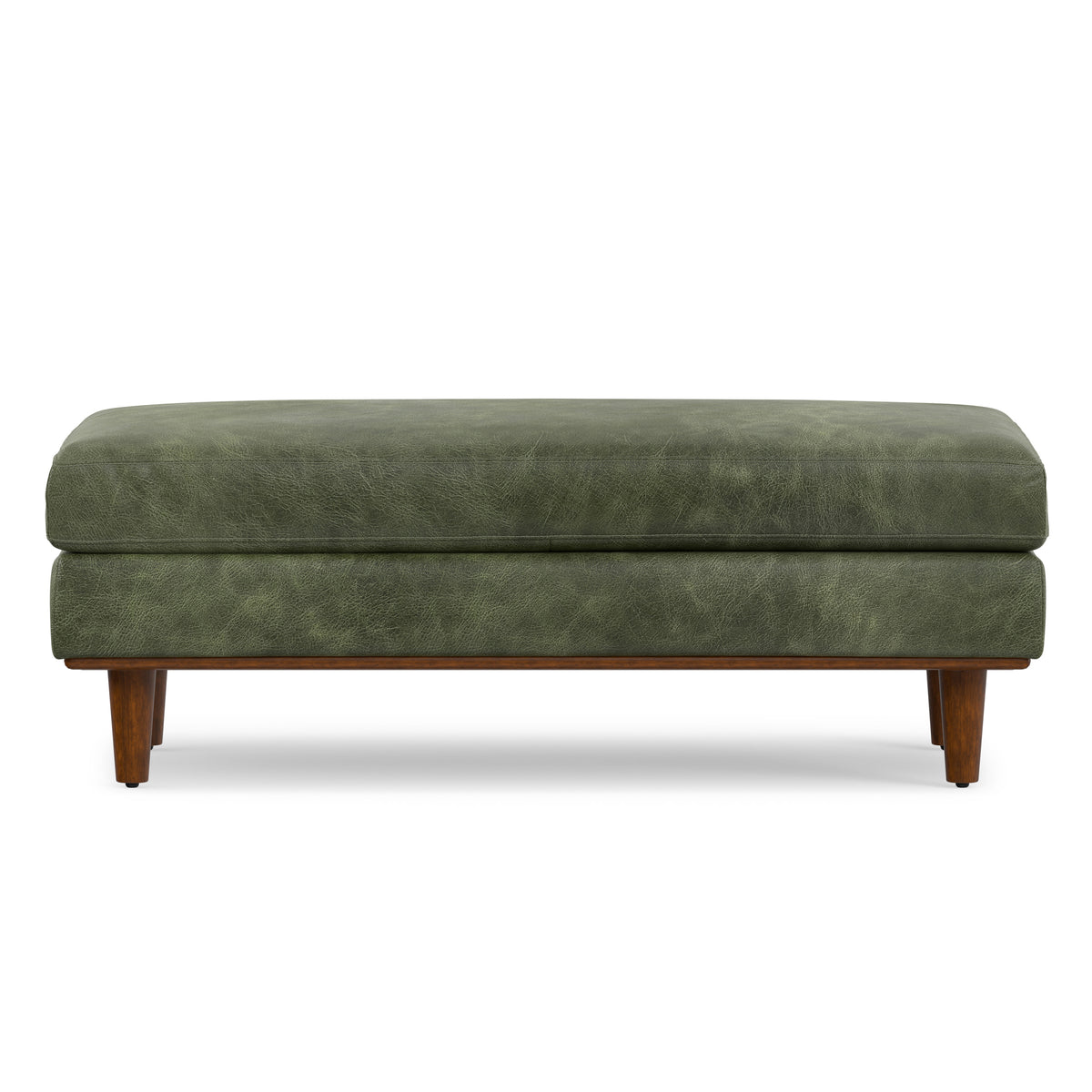 Moss Green Genuine Top Grain Leather | Morrison Large Rectangular Ottoman in Genuine Leather