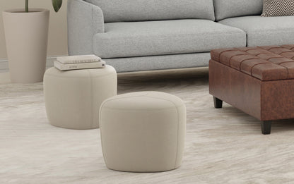 Natural Linen Style Fabric | Moore Small Ottoman in Linen