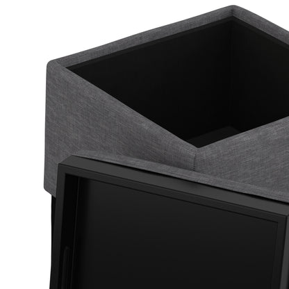 Slate Grey Linen Style Fabric| Natasha Storage Ottoman with Tray in Linen
