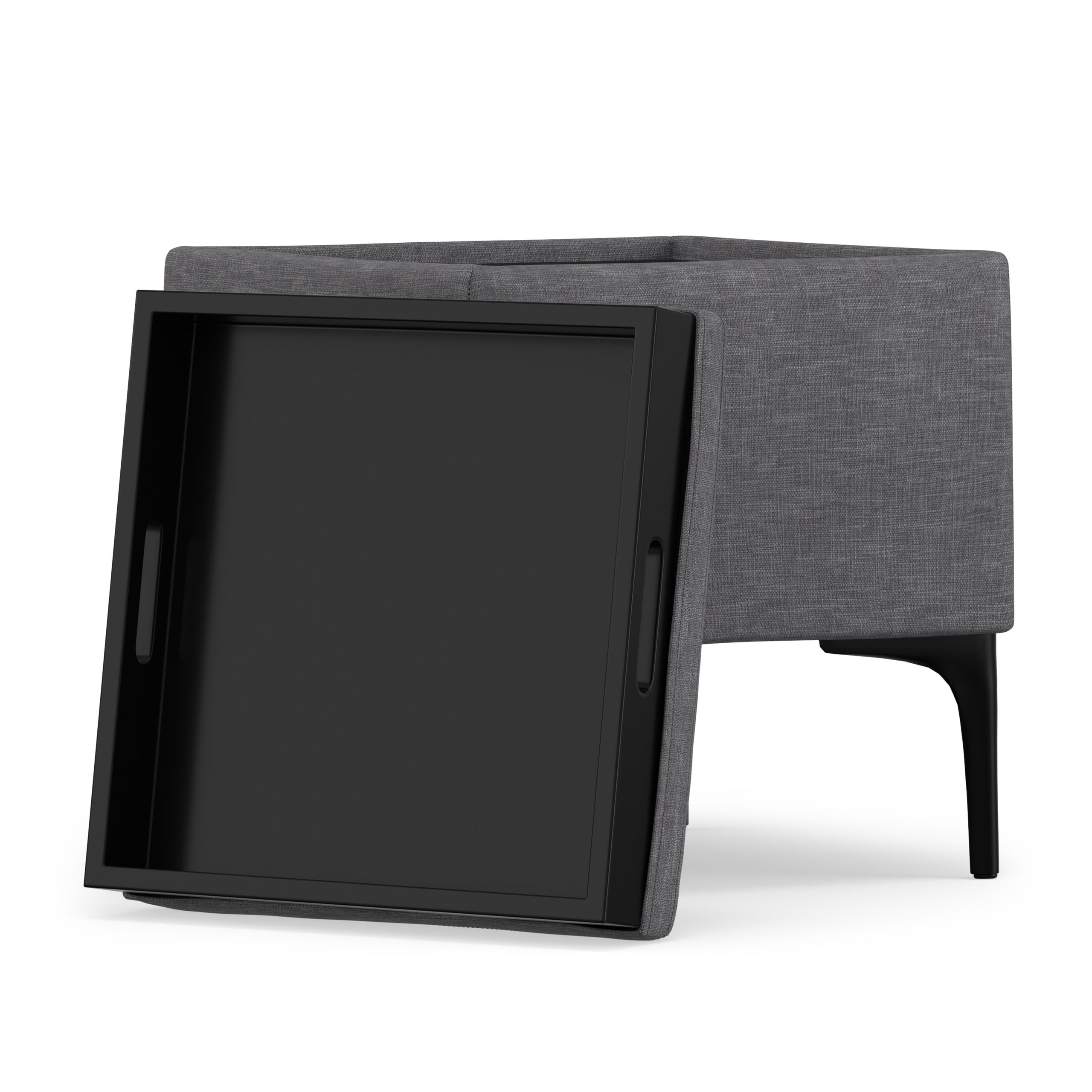 Slate Grey Linen Style Fabric| Natasha Storage Ottoman with Tray in Linen