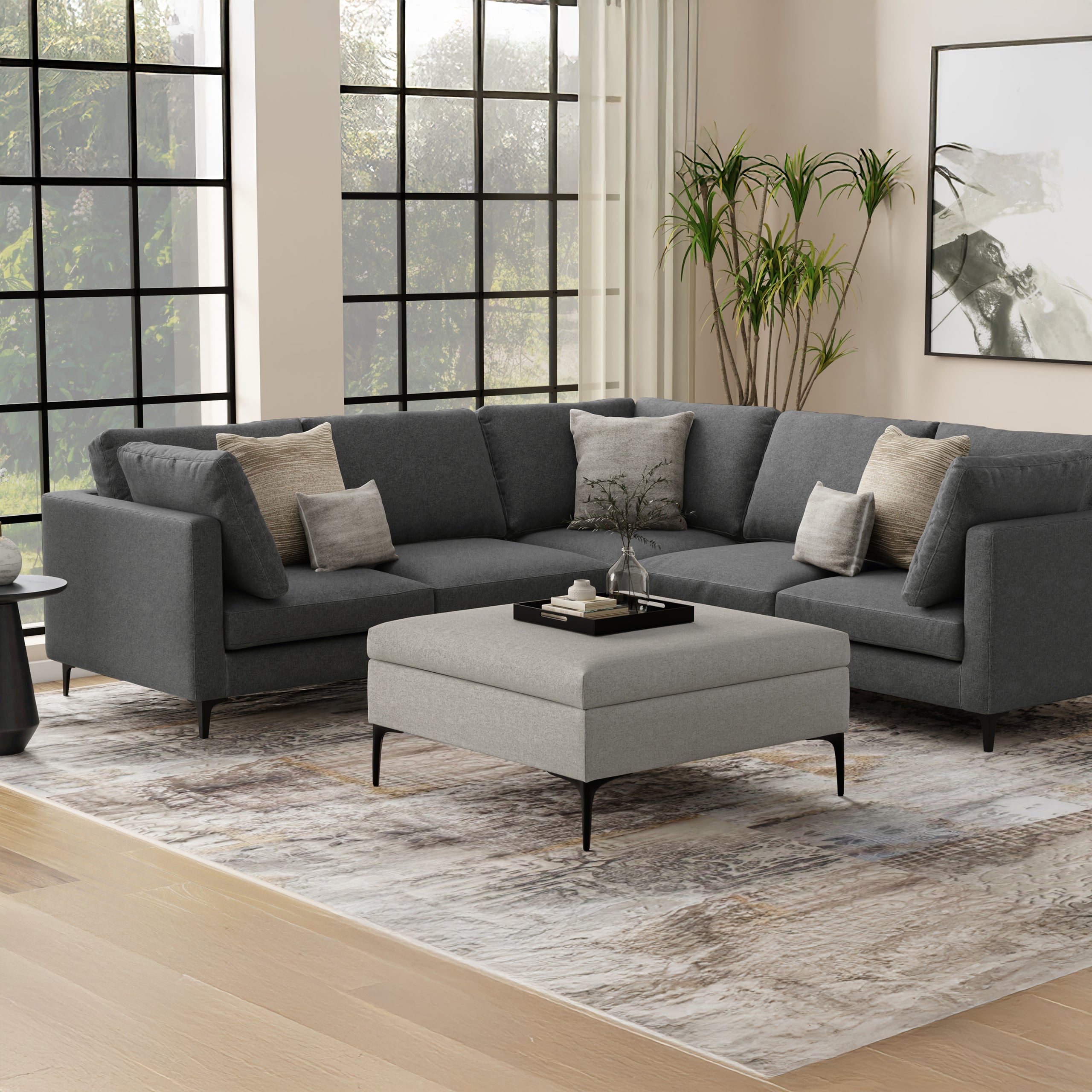 Cloud Grey Linen Style Fabric | Rebecca Coffee Table Storage Ottoman with Lift Up Lid in Linen
