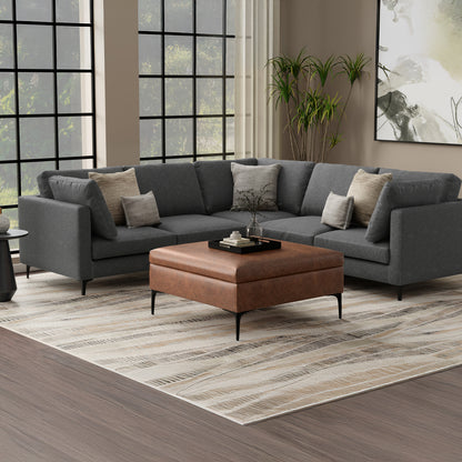 Distressed Saddle Brown Distressed Vegan Leather | Rebecca Coffee Table Storage Ottoman with Lift Up Lid in Distressed Vegan Leather