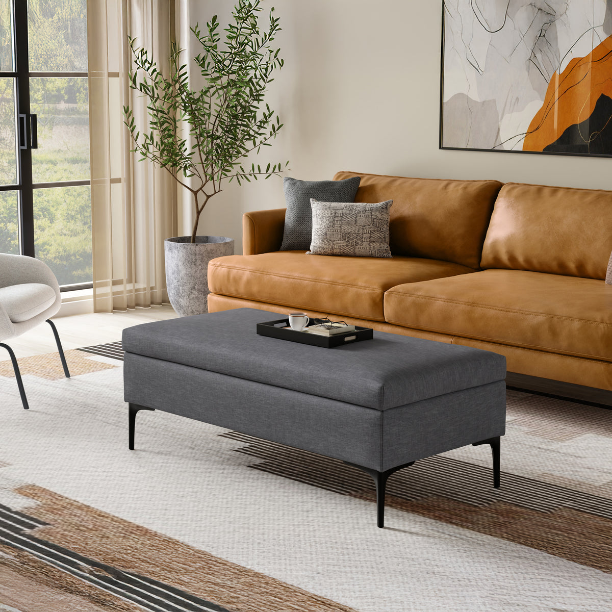 Slate Grey Linen Style Fabric | Rebecca Large Coffee Table Storage Ottoman with Lift up Lid in Linen