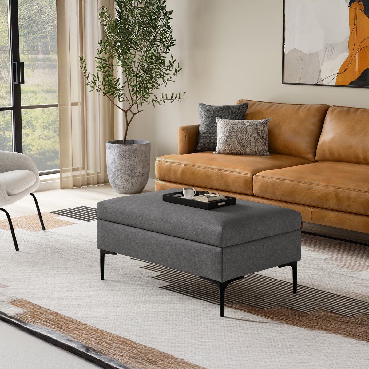 Slate Grey Linen Style Fabric | Rebecca Rectangular Coffee Table Storage Ottoman with Lift Up Lid in Linen Style Fabric