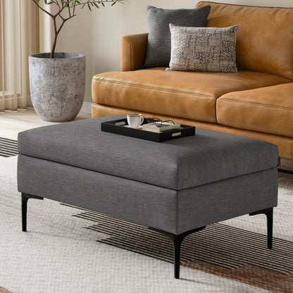 Slate Grey Linen Style Fabric | Rebecca Rectangular Coffee Table Storage Ottoman with Lift Up Lid in Linen Style Fabric