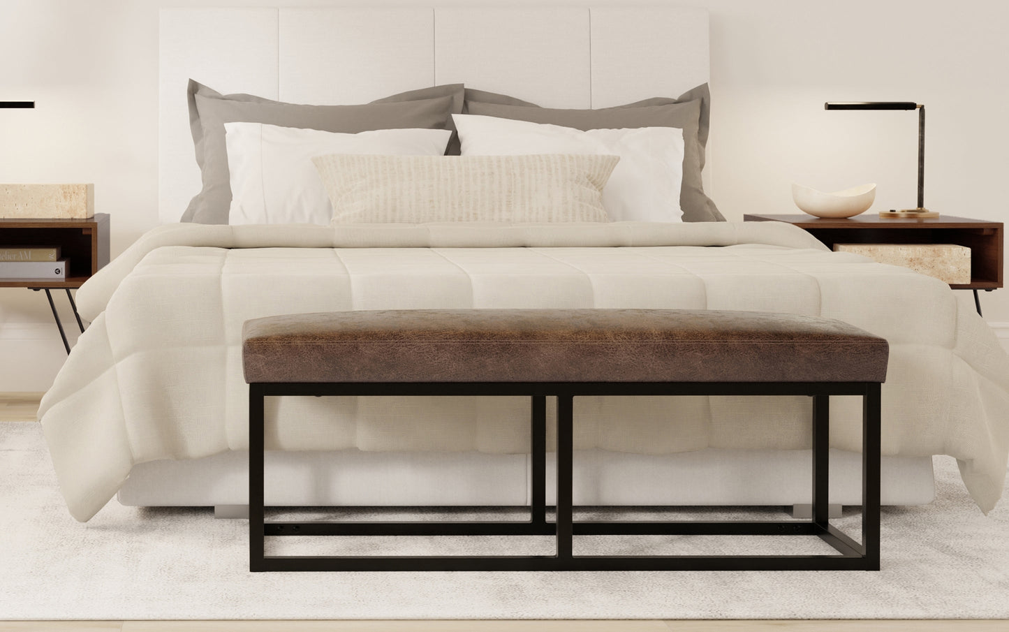 Distressed Chestnut Brown Distressed Vegan Leather | Reynolds Ottoman Bench