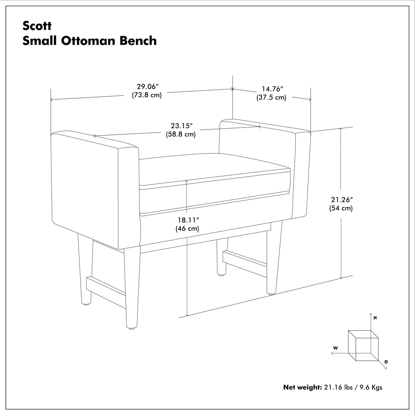 Smoky Teal Linen Style Polyester | Scott Small Ottoman Bench