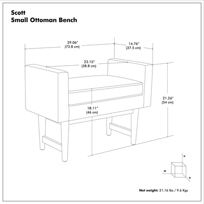 Smoky Teal Linen Style Polyester | Scott Small Ottoman Bench