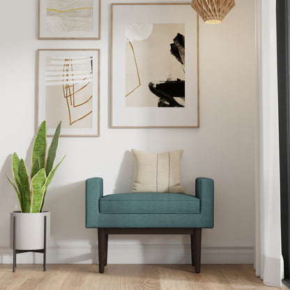 Smoky Teal Linen Style Polyester | Scott Small Ottoman Bench