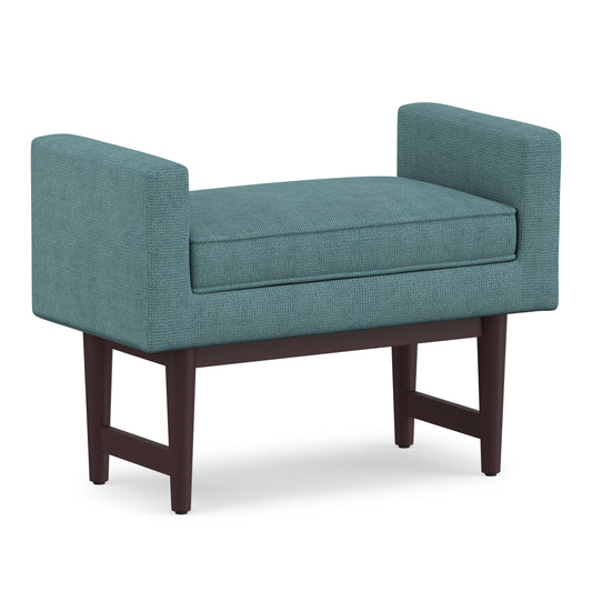 Smoky Teal Linen Style Polyester | Scott Small Ottoman Bench
