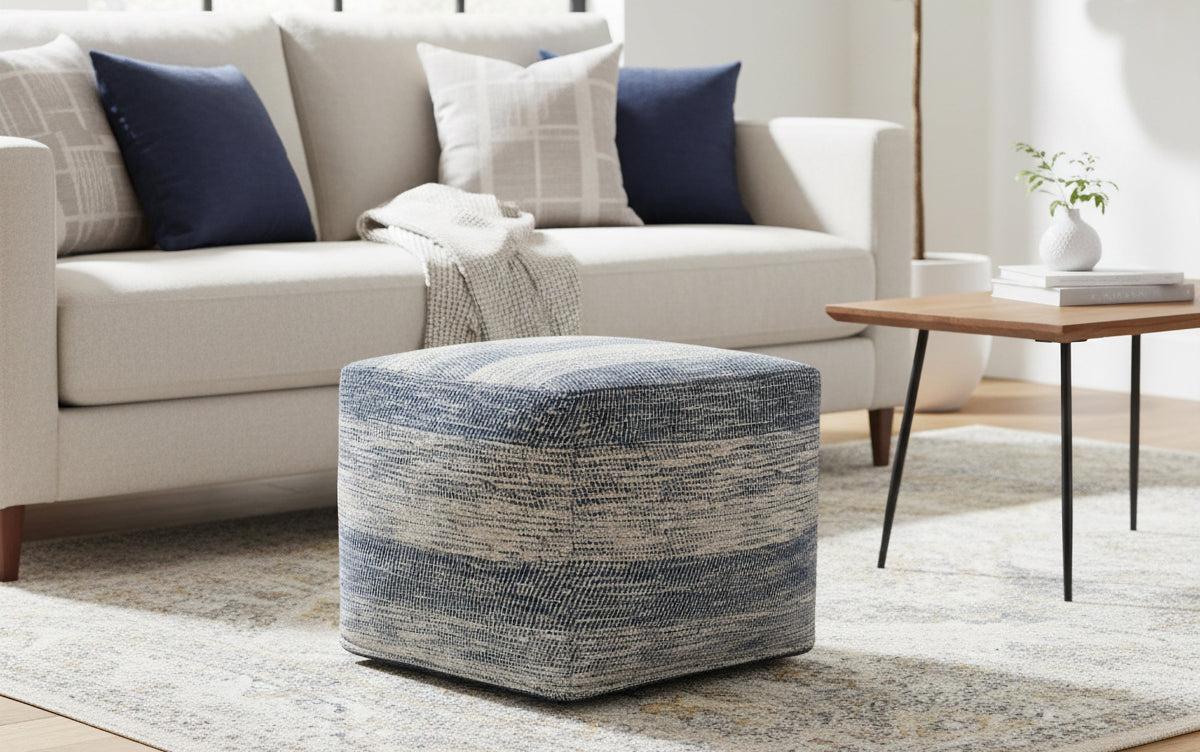 Blue/Natural | Clay Square Pouf
