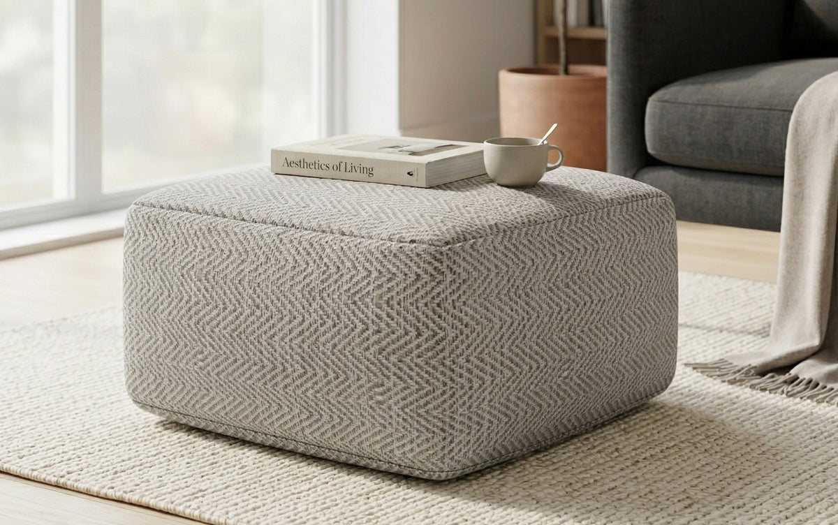 Grey | Nate Patterned Square Pouf