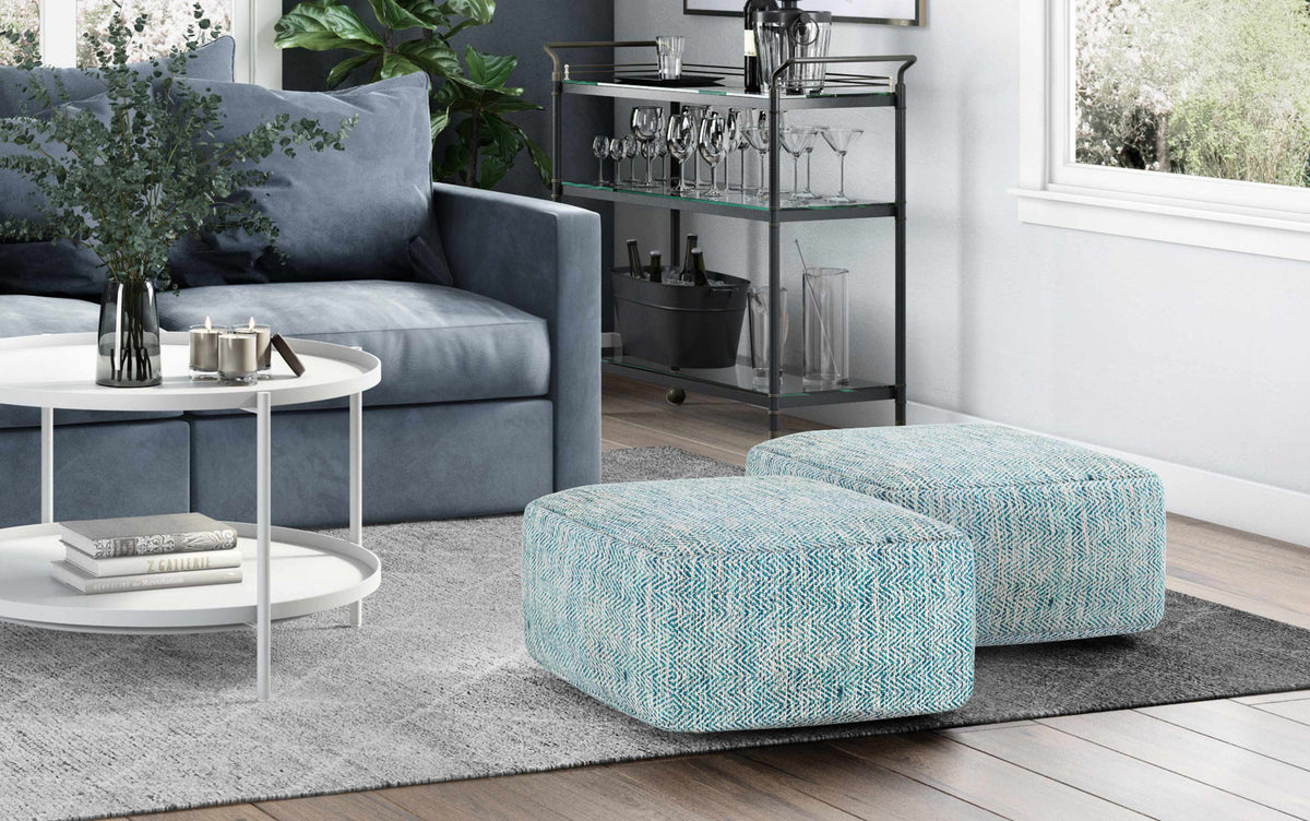 Light Teal | Nate Patterned Square Pouf