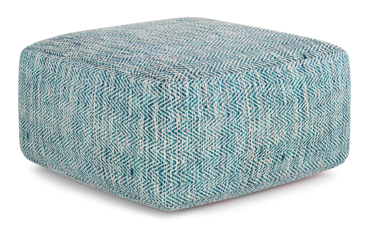 Light Teal | Nate Patterned Square Pouf