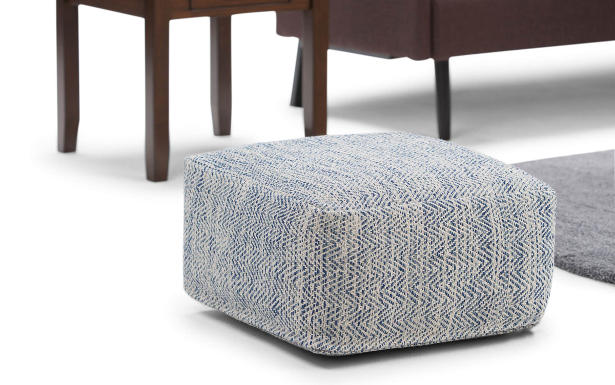Blue | Nate Patterned Square Pouf