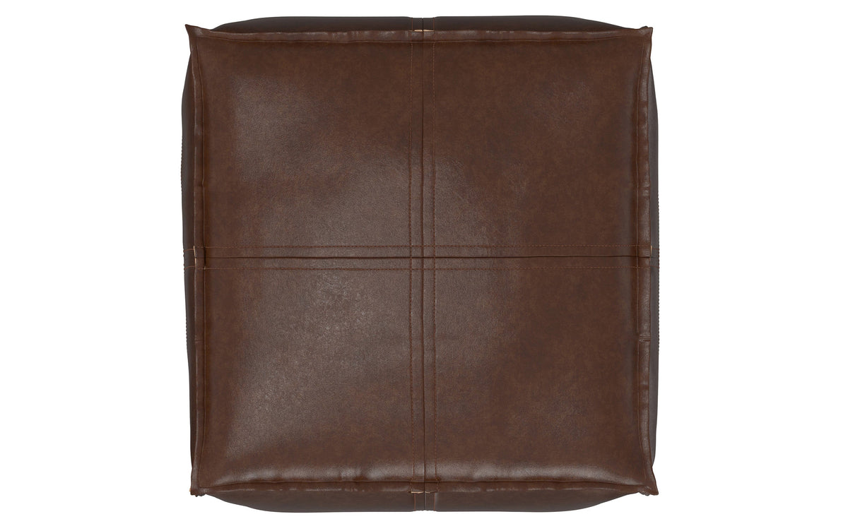 Distressed Dark Brown Distressed Vegan Leather| Brody Square Pouf