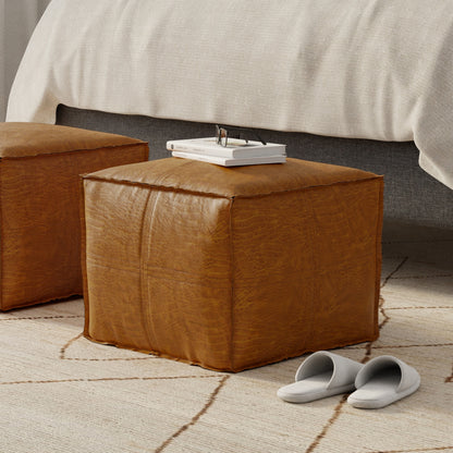 Tan Genuine Leather | Brody Square Pouf in Genuine Leather