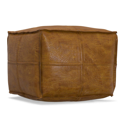 Tan Genuine Leather | Brody Square Pouf in Genuine Leather