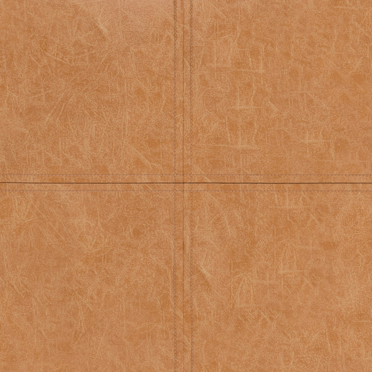 Distressed Camel Brown Distressed Vegan Leather | Brody 24 inch Square Top Stich Pouf in Distressed Vegan Leather