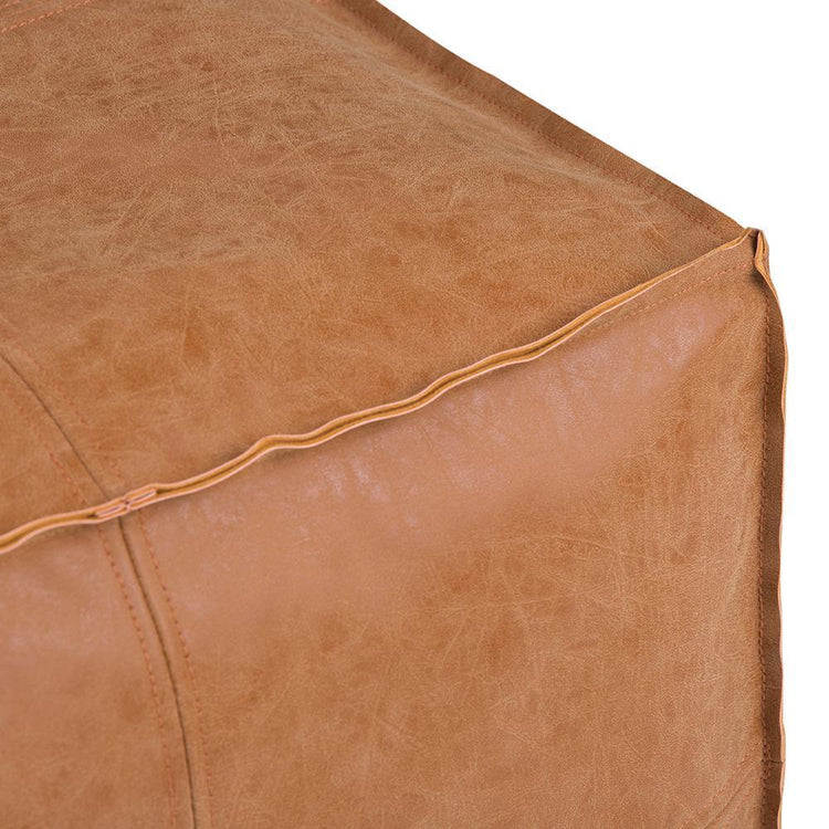 Distressed Camel Brown Distressed Vegan Leather | Brody Square Pouf