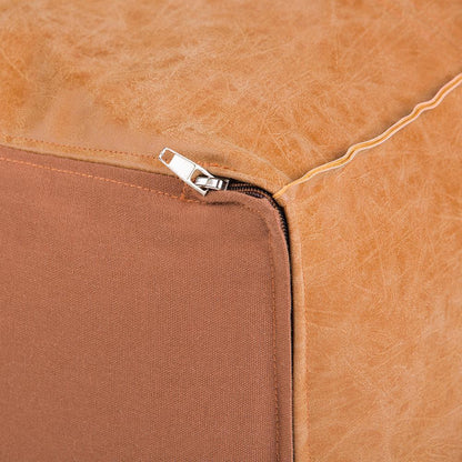 Distressed Camel Brown Distressed Vegan Leather | Brody Square Pouf