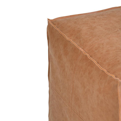 Distressed Camel Brown Distressed Vegan Leather | Brody Square Pouf