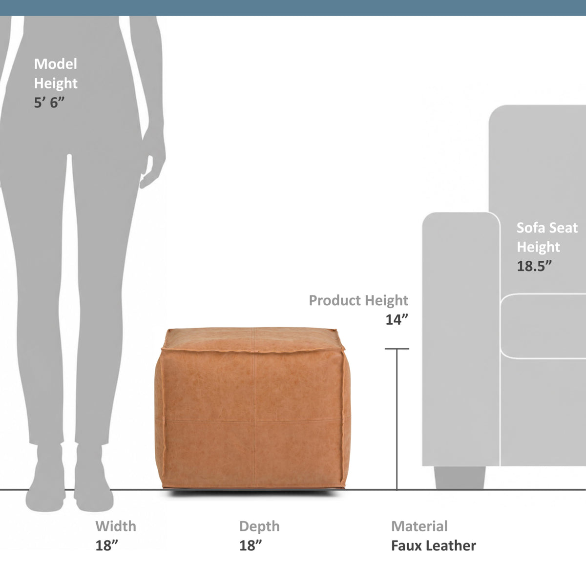 Distressed Camel Brown Distressed Vegan Leather | Brody Square Pouf