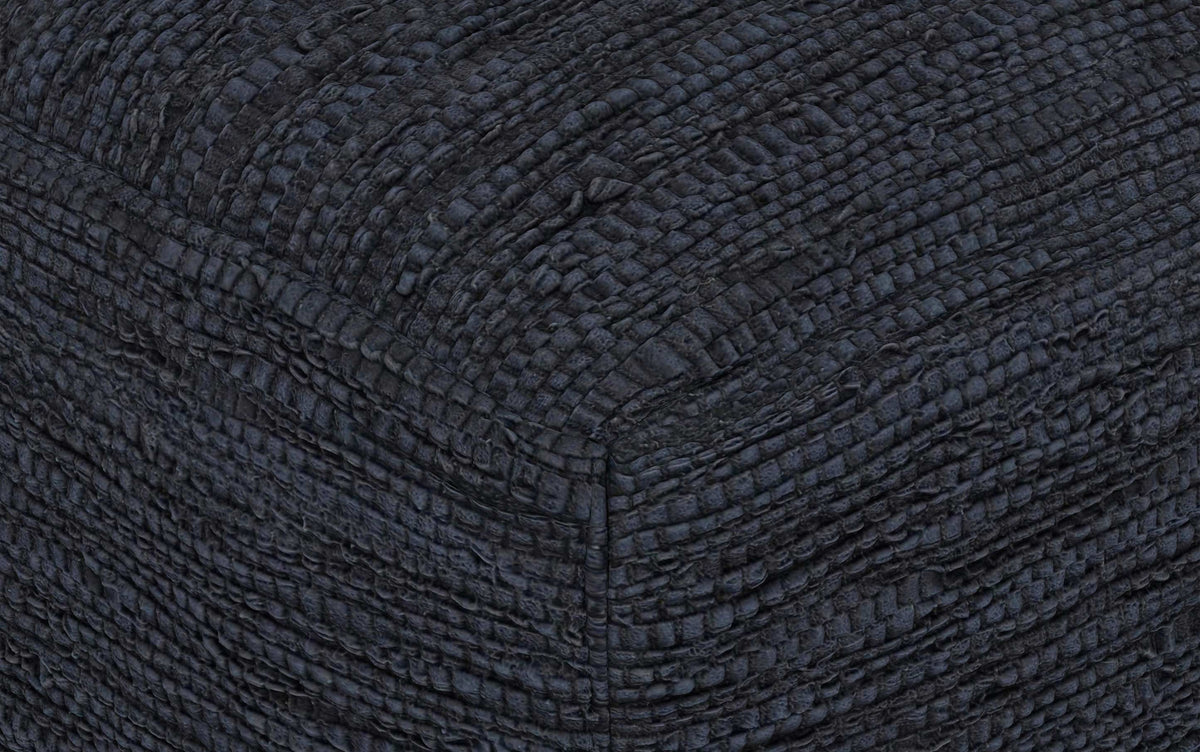 Dark Blue | Fredrik Woven Leather Square Pouf