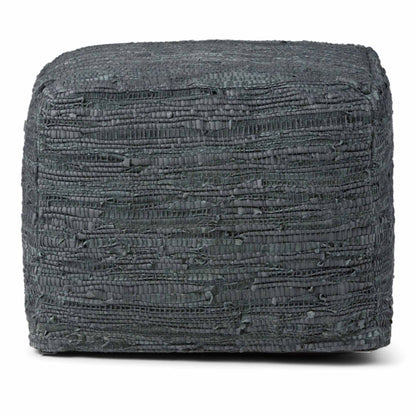 Grey | Fredrik Woven Leather Square Pouf