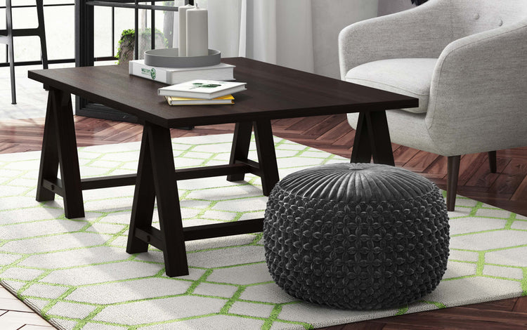 Dark Grey Velvet Fabric  | Renee Velvet Round Pouf