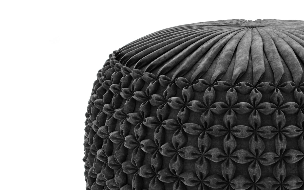 Dark Grey Velvet Fabric  | Renee Velvet Round Pouf