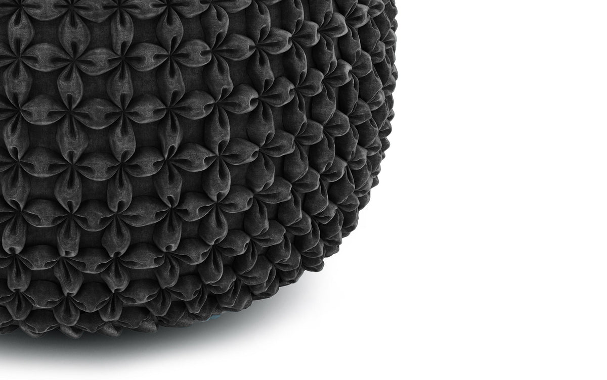 Dark Grey Velvet Fabric  | Renee Velvet Round Pouf