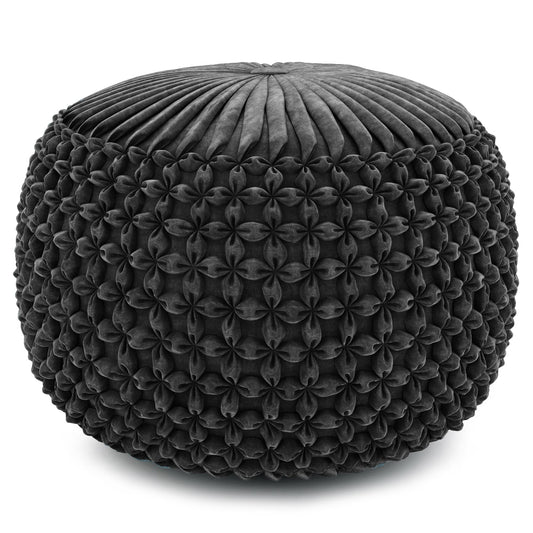 Dark Grey Velvet Fabric  | Renee Velvet Round Pouf