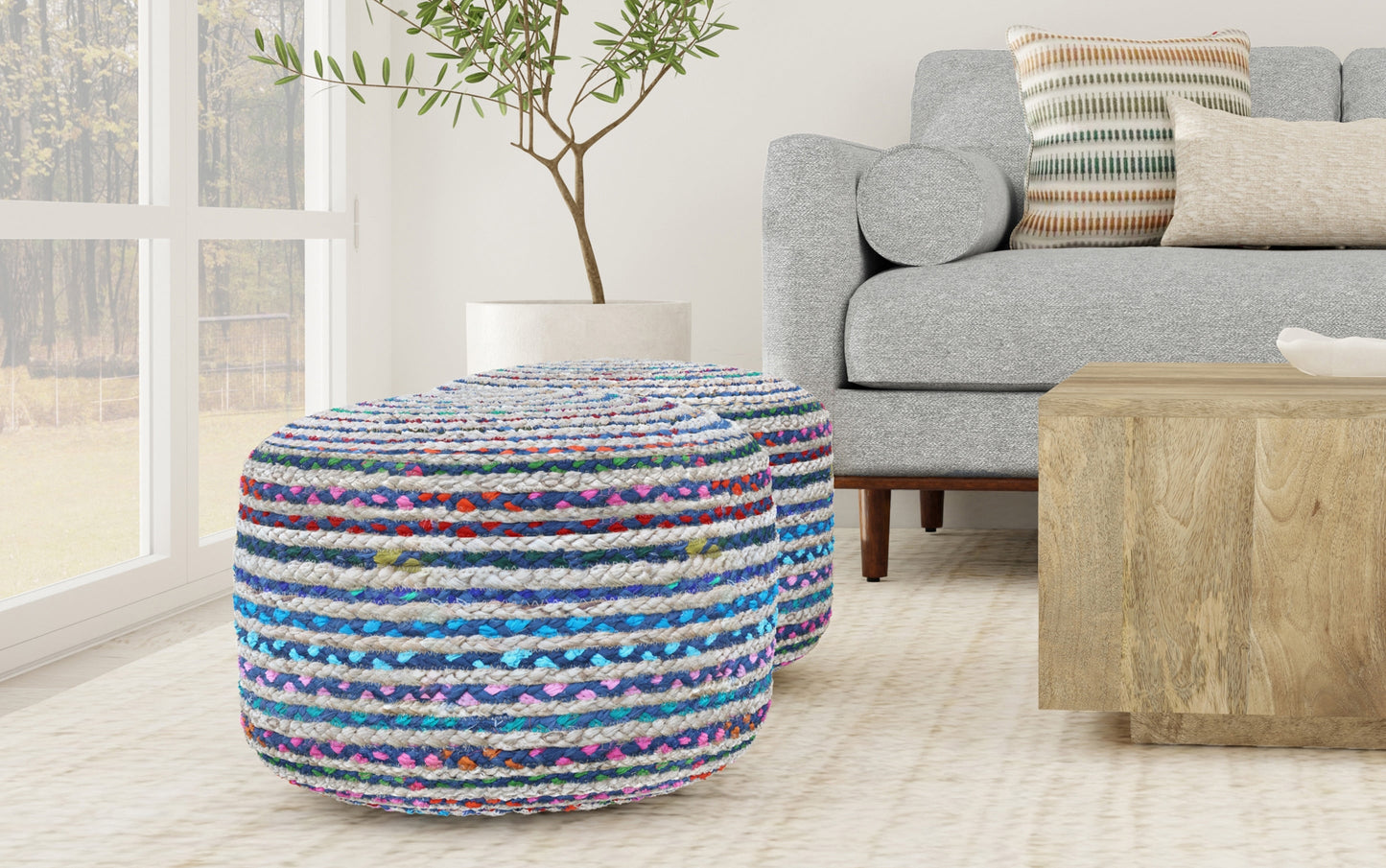 Multi-Blue | Margo Round Pouf