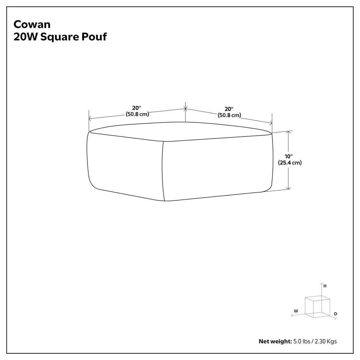 Grey and Natural | Cowan Square Pouf