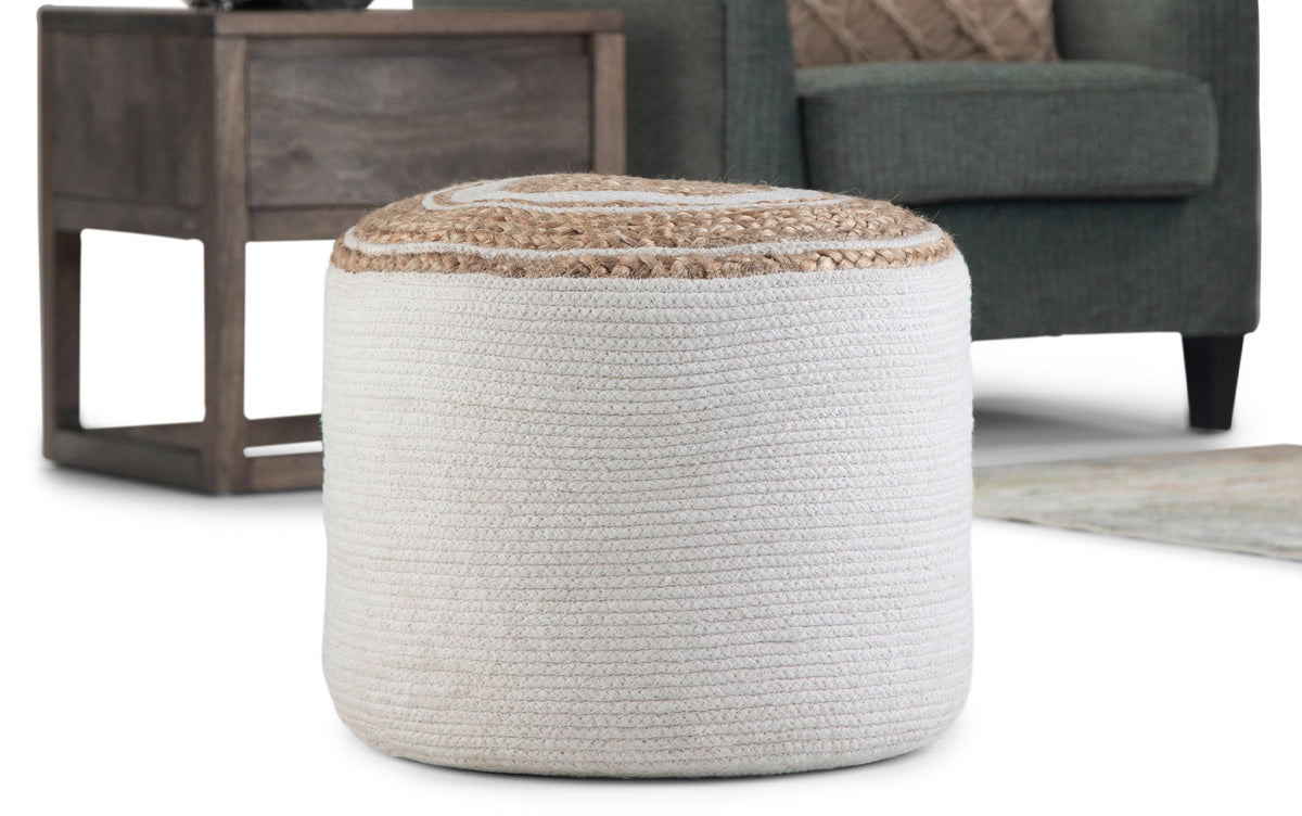 White/Natural | Serena Round Braided Pouf