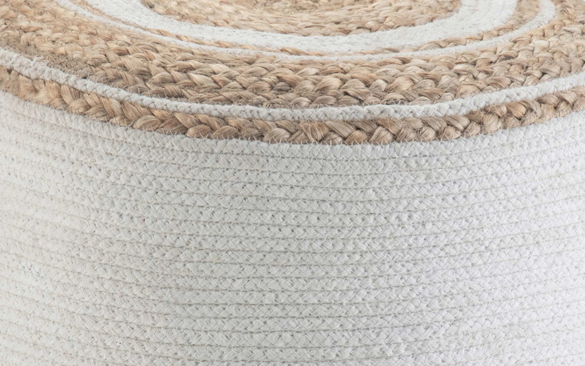White/Natural | Serena Round Braided Pouf