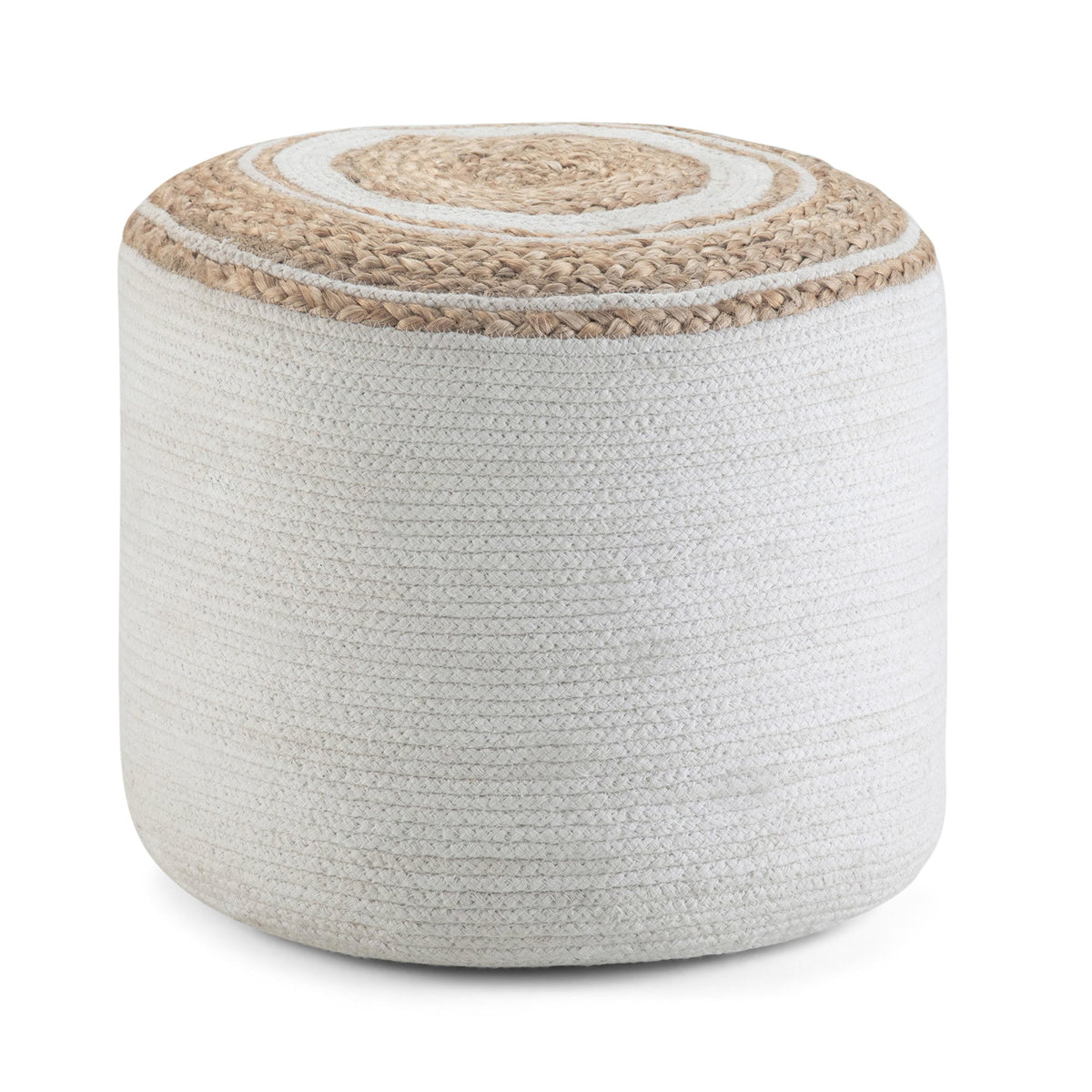 White/Natural | Serena Round Braided Pouf