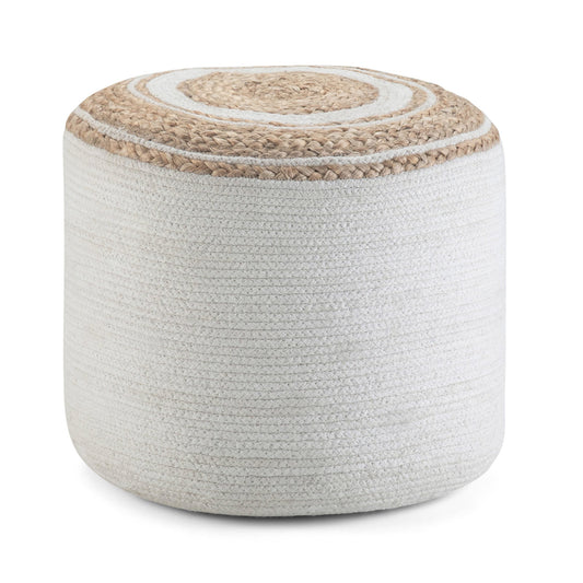 White/Natural | Serena Round Braided Pouf