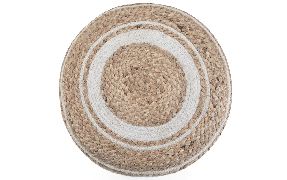 White/Natural | Serena Round Braided Pouf