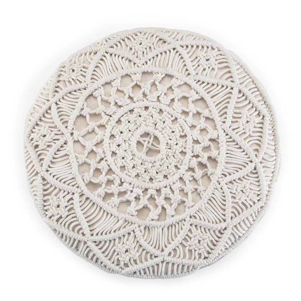 Cream | Coates Round Macrame Pouf