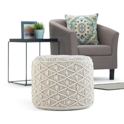 Cream | Coates Round Macrame Pouf