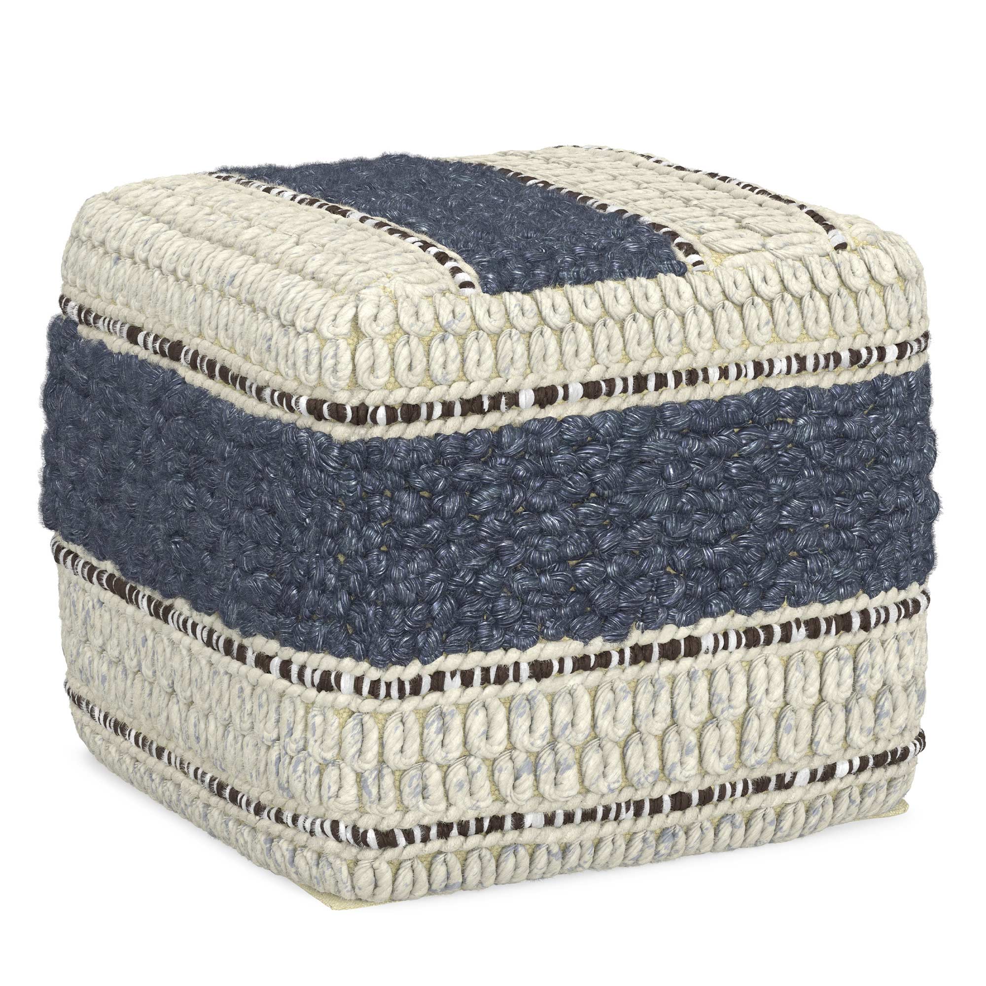 Blue/Natural | Grady Square Pouf