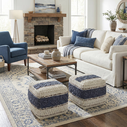 Blue/Natural | Grady Square Pouf