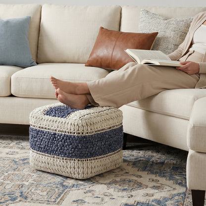 Blue/Natural | Grady Square Pouf