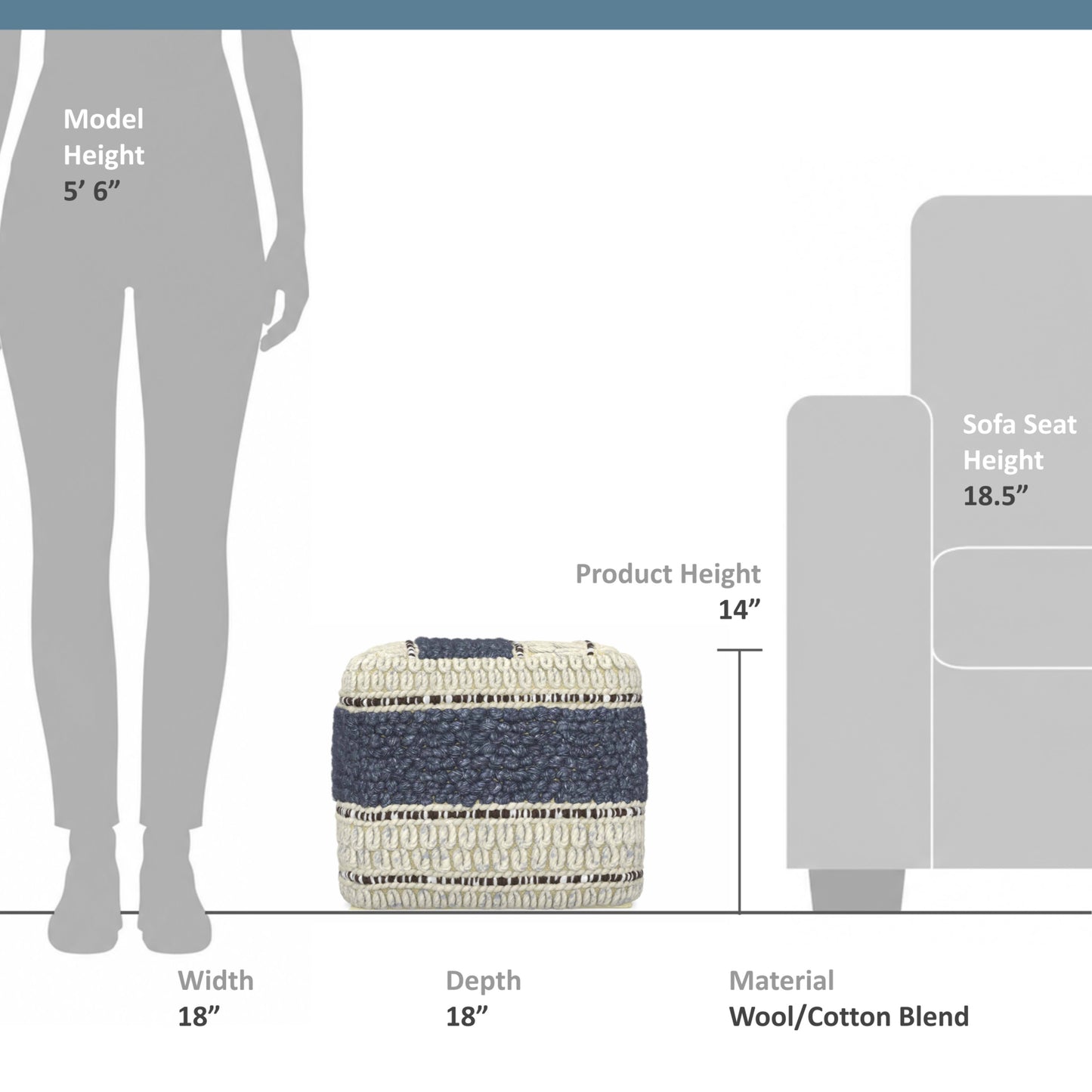 Blue/Natural | Grady Square Pouf