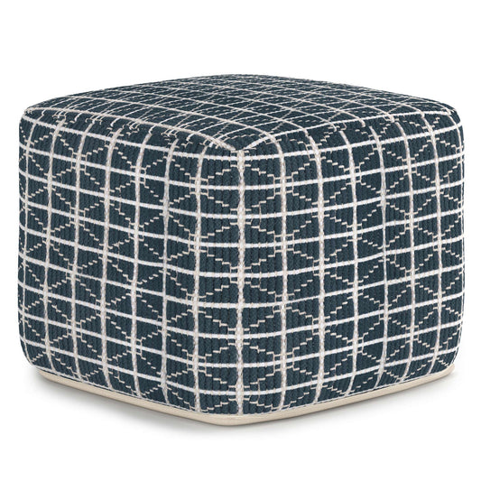 Dark Blue and White | Noreen 18 in Wide Square Pouf