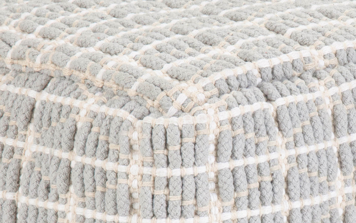 Light Blue and White | Noreen 18 in Wide Square Pouf